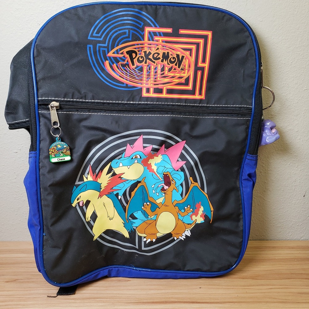 Vintage Nintendo Pokemon Kids Backpack Charizard Typhlosion Feraligatr Retro 90s